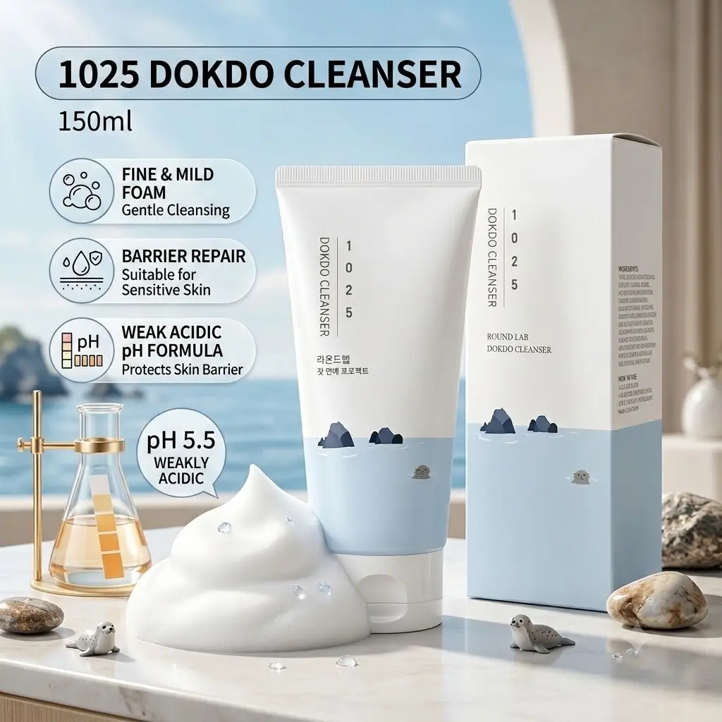 1025 Dokdo Gentle Low-Acidic Facial Cleanser, 150ml, Effective Daily Skincare Formula for Skin Repair