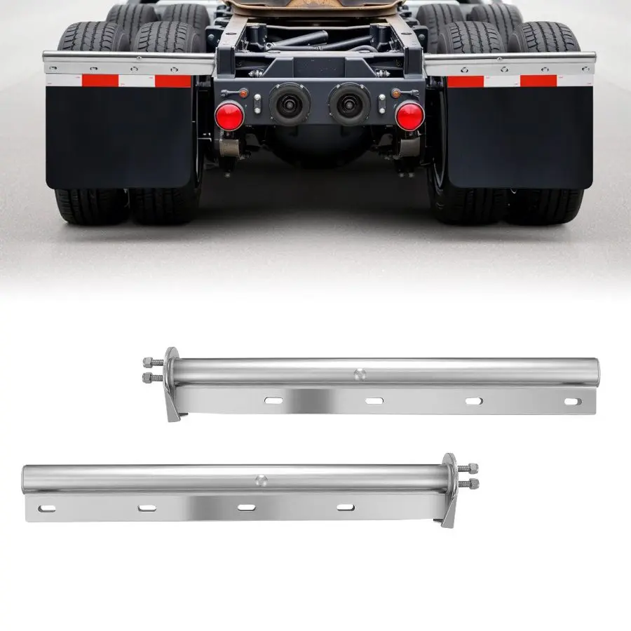 VEVOR Chrome Straight Spring Loaded Mud Flap Hangers, 1-1/8 Bolt Spacing Mudflap Hangers for Semi Trucks, 1 Pair Heavy Duty Semi Truck Mud Flap Hanger Set with Reflective Strips, Silver