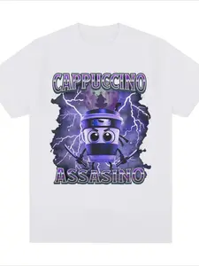 Cappuccino Assassino Italian Brainrot Funny Meme Unisex T-shirt Spring Summer Short Sleeve Crew Neck Graphic Tops Women Men Essentials Gift for Her/him