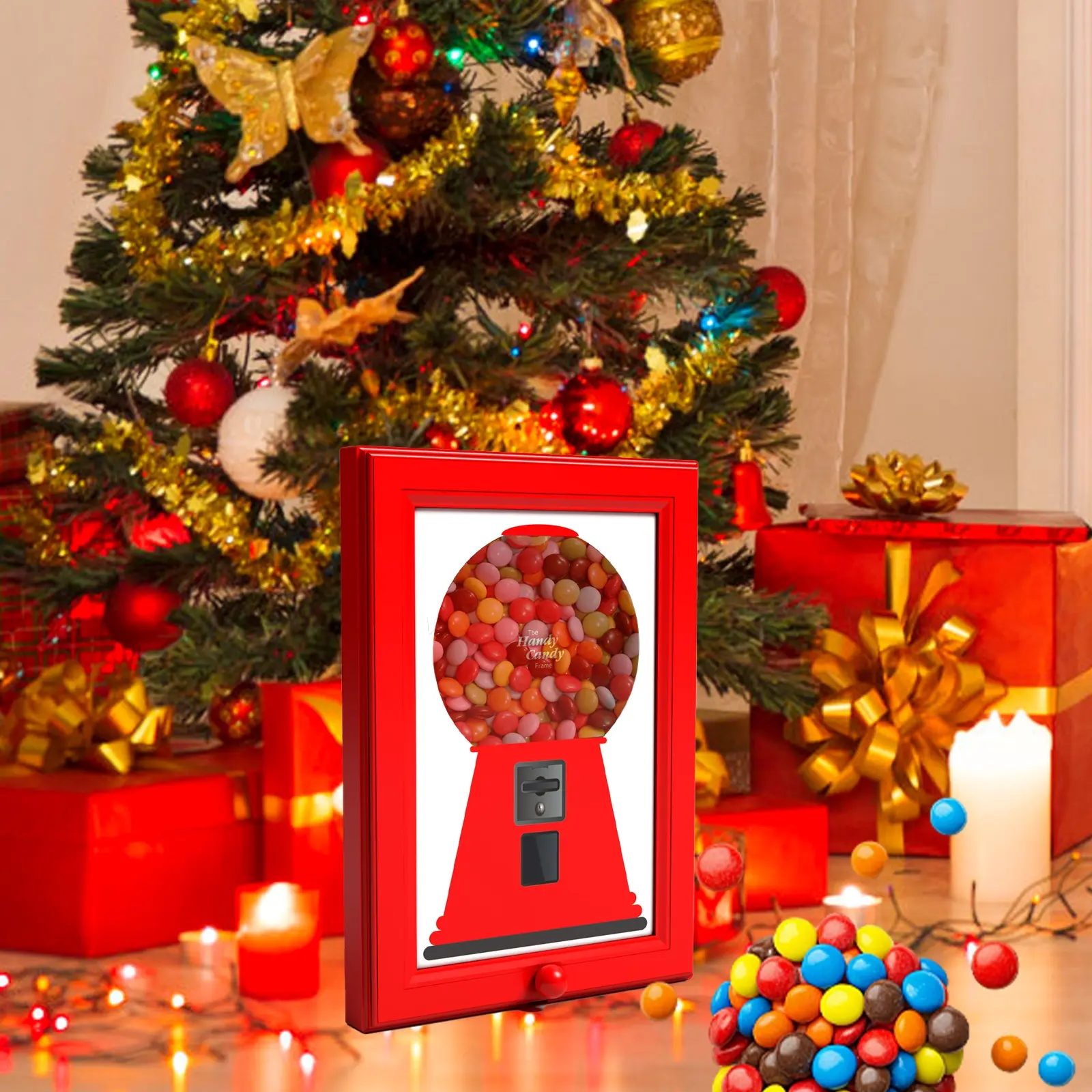 Manual Lever Candy Dispenser & Photo Frame, Vintage Gum Machine Holiday Decor, Durable Plastic Decor, No Power Needed, Non-Toxic Snack Storage Box, Perfect Gift, Festive Decoration
