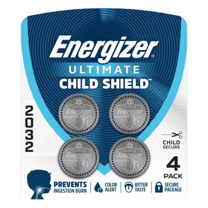 Energizer Ultimate Child Shield CR2032 Batteries (4 Pack), 3V Lithium Coin Batteries