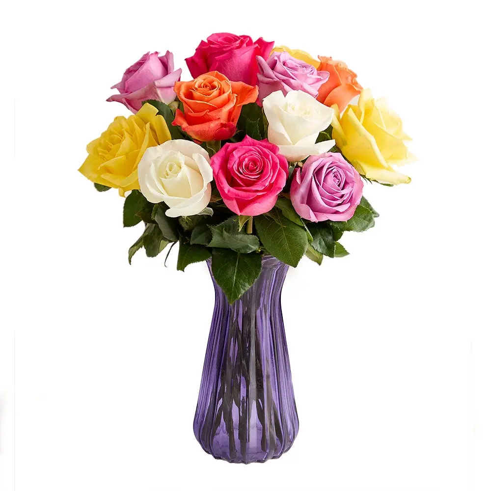 1800 Flowers - 12 Stem Assorted Roses Bouquet with Purple Vase 1800 Flowers - 12 Stem Assorted Roses Bouquet with Purple Vase