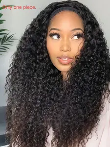 Black Deep Wave Headband Wig 24“ Curly Heat-Resistant Synthetic Hair Gluless Friendly for Beginne