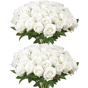 【FathersDayGift】 VEVOR 60 Pcs Real-Looking White Foam Fake Roses, Floral Decorative Artificial Flowers with Stems for DIY Wedding Bouquets, Home Centerpieces
