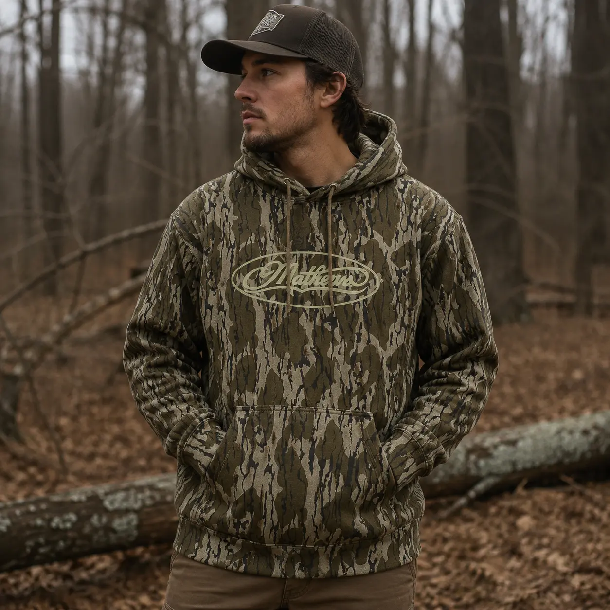 Mossy Oak Bottomland Hoodie Washed Out Camo Long Sleeve Outdoor Hunting Pullover Soft Durable Camouflage Sweatshirt Gift for Men - Menswear