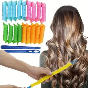 18pcs Magic Spiral Hair Curlers Set Hair Curling Rods Heatless Curls For Long & Short Hair DIY Hairstyle Tools For Women & Girls No Heat Hair Rollers Perm Kit, Hair Styling Kit