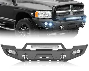 【Yzona】Pickup Truck Front Bumper Compatible with 2002-2005 Dodge Ram 1500 & 2003-2005 Ram 2500 3500 (Exclude Diesel) with Winch Plate, LED Lights, License Plate Bracket, Sensor Holes & D-rings, Black