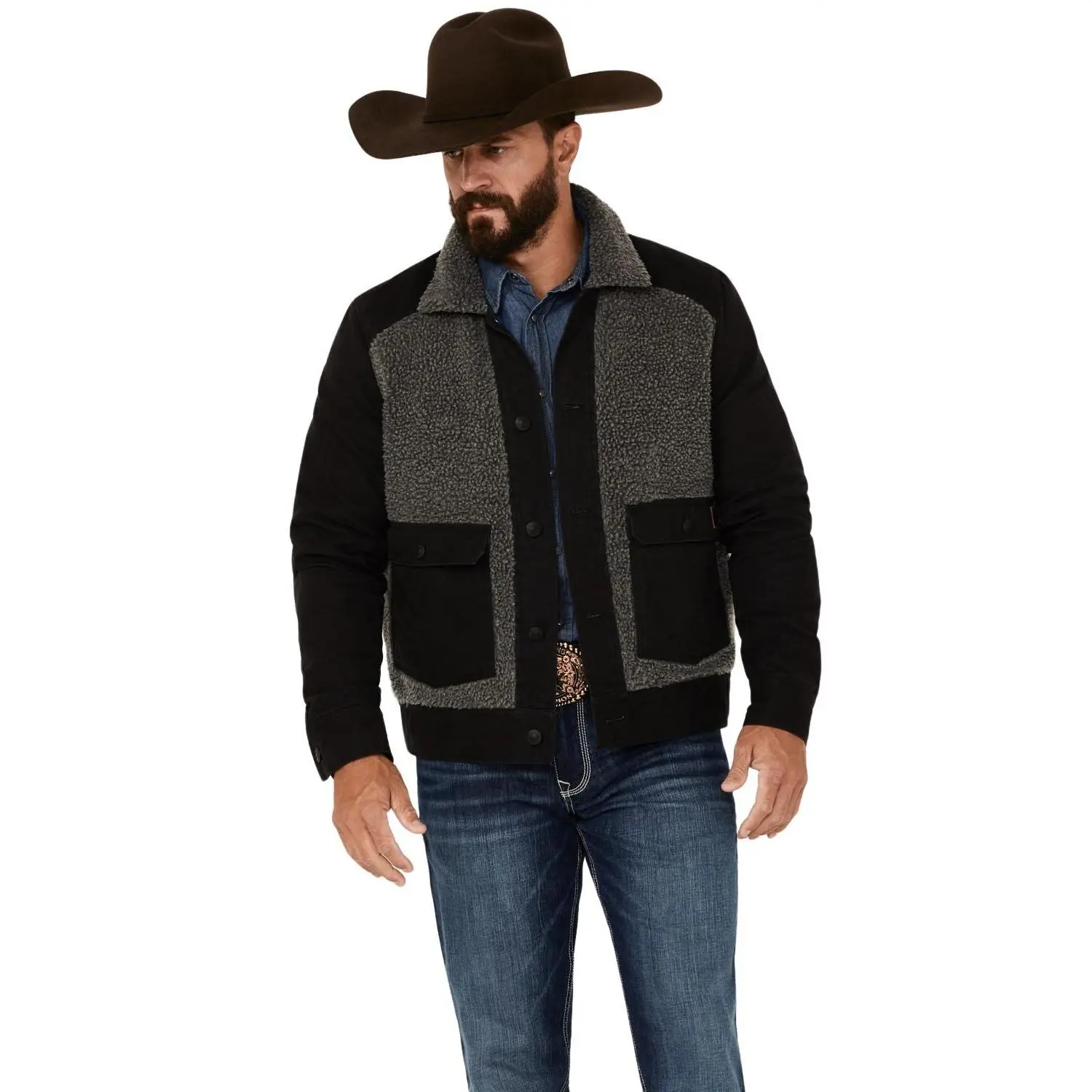 Brothers And Sons Men's Warren Blanket Sherpa Jacket - Basho23o33-Blk