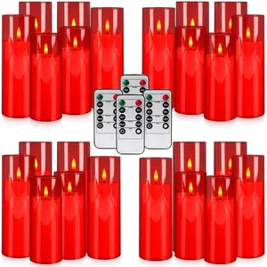 24-Pack Red Flameless LED Candles - Remote Control & Timer, Realistic Flickering for Chinese  Year Decor, Valentine's Day, Romantic  Ambiance, Fireplace Mantel & Festive Centerpieces