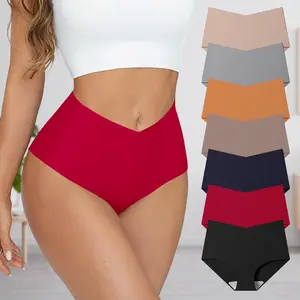 Hotcom Plus Size Seamless High Waisted Underwear For Women No Show Panties Full Coverage Soft Briefs 7 Pack XS-XXL Breathable Bikini Lingerie Everyday Clothes Fit Womenswear Leg - Feminine