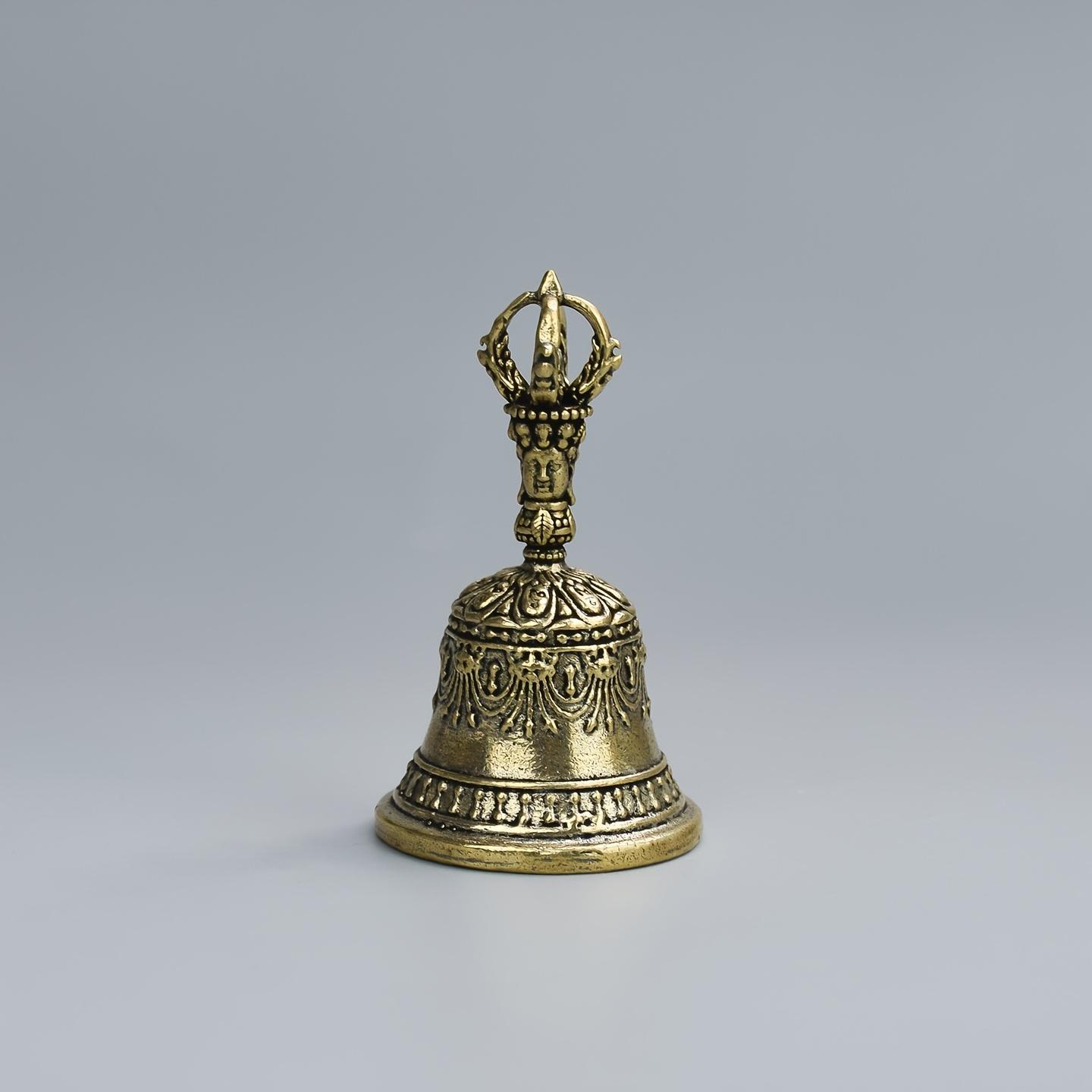 Carved Bronze Metal Percussion Instrument Bell - Hand-Held Shaker with Clapping Handle, Artisanal Craftsmanship, Soothing Healing Sounds, Ideal for Church and Festive Occasions,summervibes