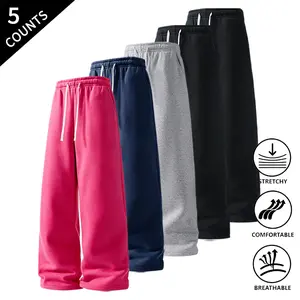 Summer Vibes 5-Pack Men’s Stretch Casual Sweatpants, Elastic Waist Drawstring Wide-Leg Pants for Gym & Everyday