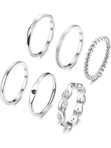6 Pcs Stainless Steel Rings for Women Set Knuckle Rings Stackable Simple Carve Heart Wedding Bands Engagement Promise Eternity Bands Thumb Rings for Women Stacking Rings