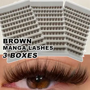 Three Boxes 360Pcs D Curl Brown Eyelashes Fluffy Wispy Cluster Lashes 8-16mm Mixed Length DlY At Home Suitable For Holiday Parties Halloween Christmas Cat Eye Lashes, Lash Clusters, Individual Eyelashes, Diy Lash Extensions, Cosmetic, False Eyelashes Set
