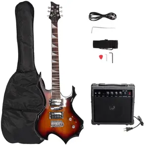 Sunset Flame Shaped Electric Guitar 20W Amp, HSH Pickups, Bag, Strap, Cable & Tools