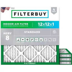 Filterbuy 12x12x1 Air Filter (4-Pack), Pleated MERV 8 Dust Defense HVAC AC Furnace Air Filters (Actual Size: 11.75 x 11.75 x 0.75 Inches)