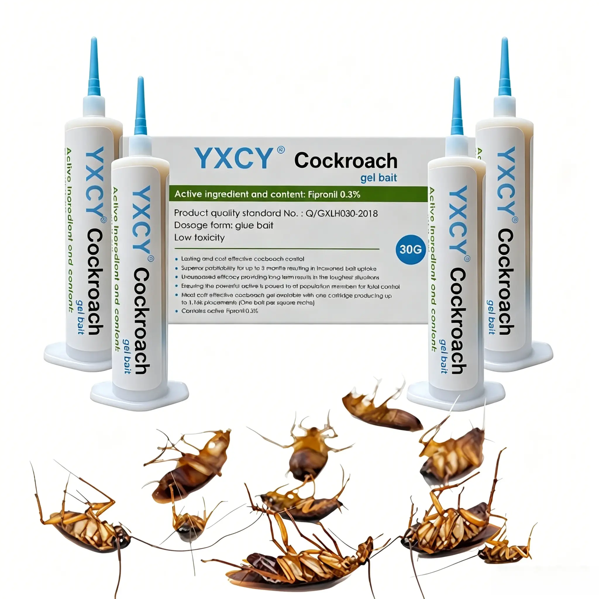 YXCY Cockroach Gel Bait, 4 Tubes x 30-Grams, 1 Plunger and 2 Tips, German Roach Insect Pest YXCY Control, Indoor and Outdoor Use, Roach Killer Gel for American, German and Other Major Cockroach Species
