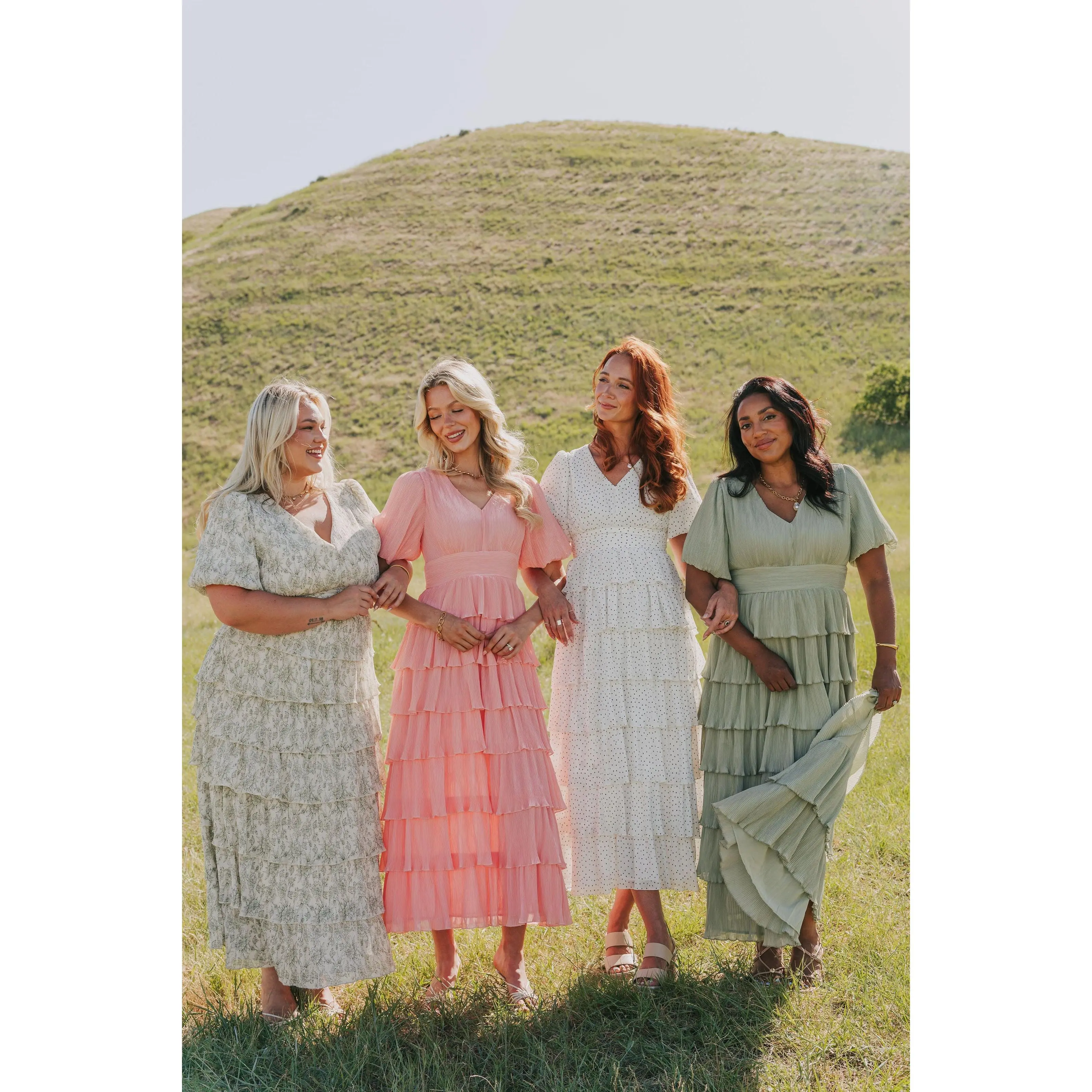 Women's Exclusive Promise Me This Pleated Bridesmaid Dress - Short Sleeve, V-Neck, Tie Waist, Tiered Skirt, Soft Polyester Fabric, Zipper, 10 Hues, Size Inclusive XXS-6XL, Fits Plus Size Women Clothing & Womens Dresses Events