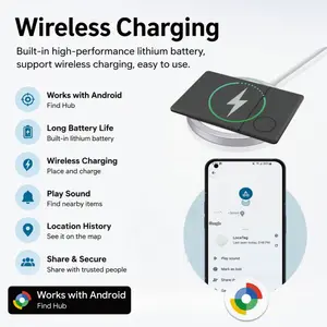 Rechargeable Android Wallet Tracker, Wireless Charging Tracker, Smart Tracking Tag, Portable Thin Design Compatible with Google Find HUB APP, Ideal for Luggage Exchange & Pocket Use, Find My Device