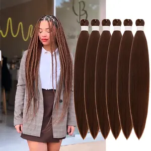 Pre-Stretched Braided Hair Extensions, Natural Black Brown Gradient Color, 26inch Professional Crochet Synthetic Wigs, 6-Piece Set. Suitable for Twisted Styles, Festivals, Business and Travel Essentials