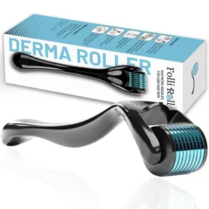 Derma Roller - 540 Microneedles for HAIR, BEARD & SKIN | Microneedling Roller for Men and Women - for Face & Scalp Derma Stamp - FREE STORAGE CASE (Blue, 0.30Mm) FolliRoll