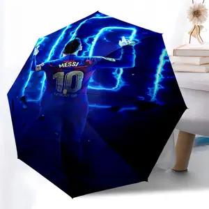 Player 10 Messi pattern-printed new Lightweight Waterproof umbrella, 1 automatic folding umbrella, portable foldable travel umbrella, outdoor umbrella, Christmas birthday festival gift