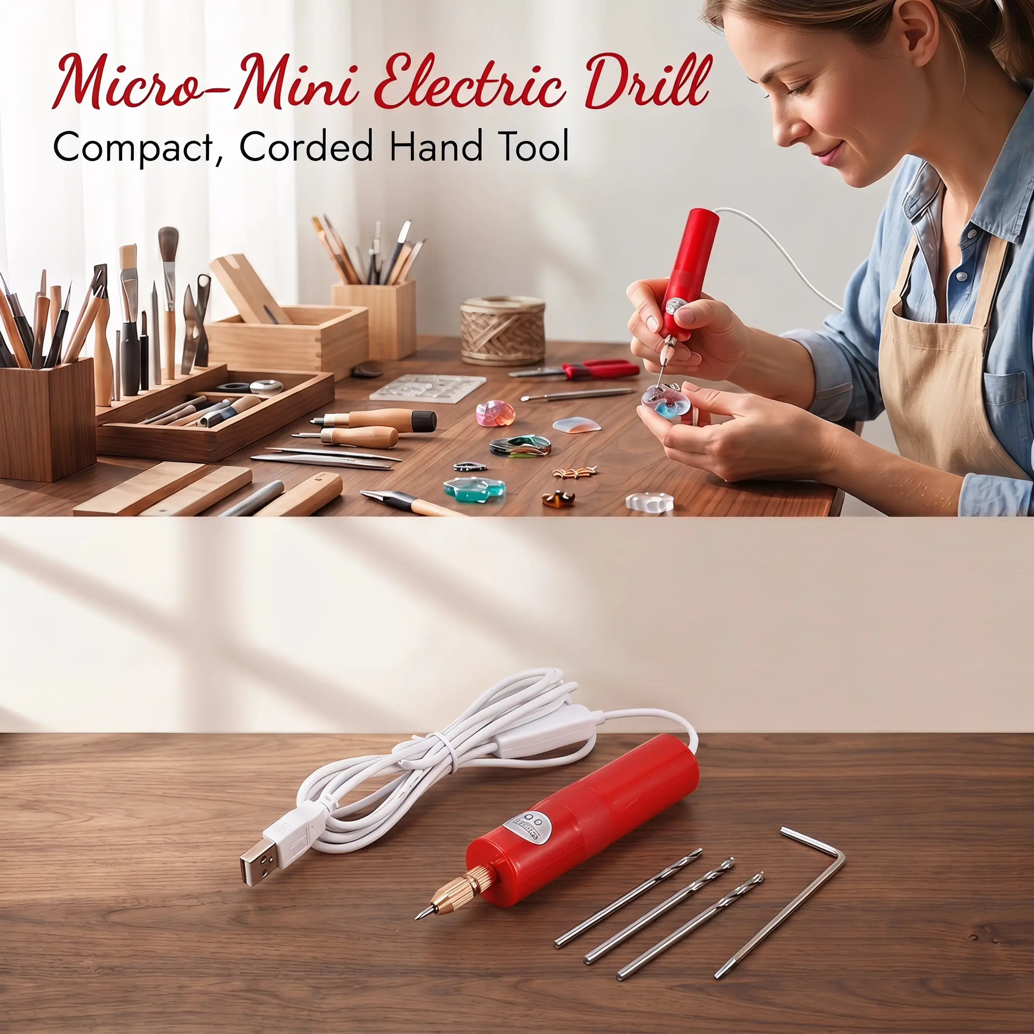 Compact Mini Electric Drill Set, 1 PCS Micro Handheld Drill Bits (0.7-1.2mm) for Resin Jewelry Making with Crystal Epoxy, ABS-YY0