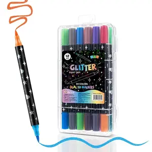 Glitter Markers 12Pcs – Double-Sided Artistic Pencils, Glitter Markers for Children Teens and Adults Projects Handbooks and Greeting Cards
