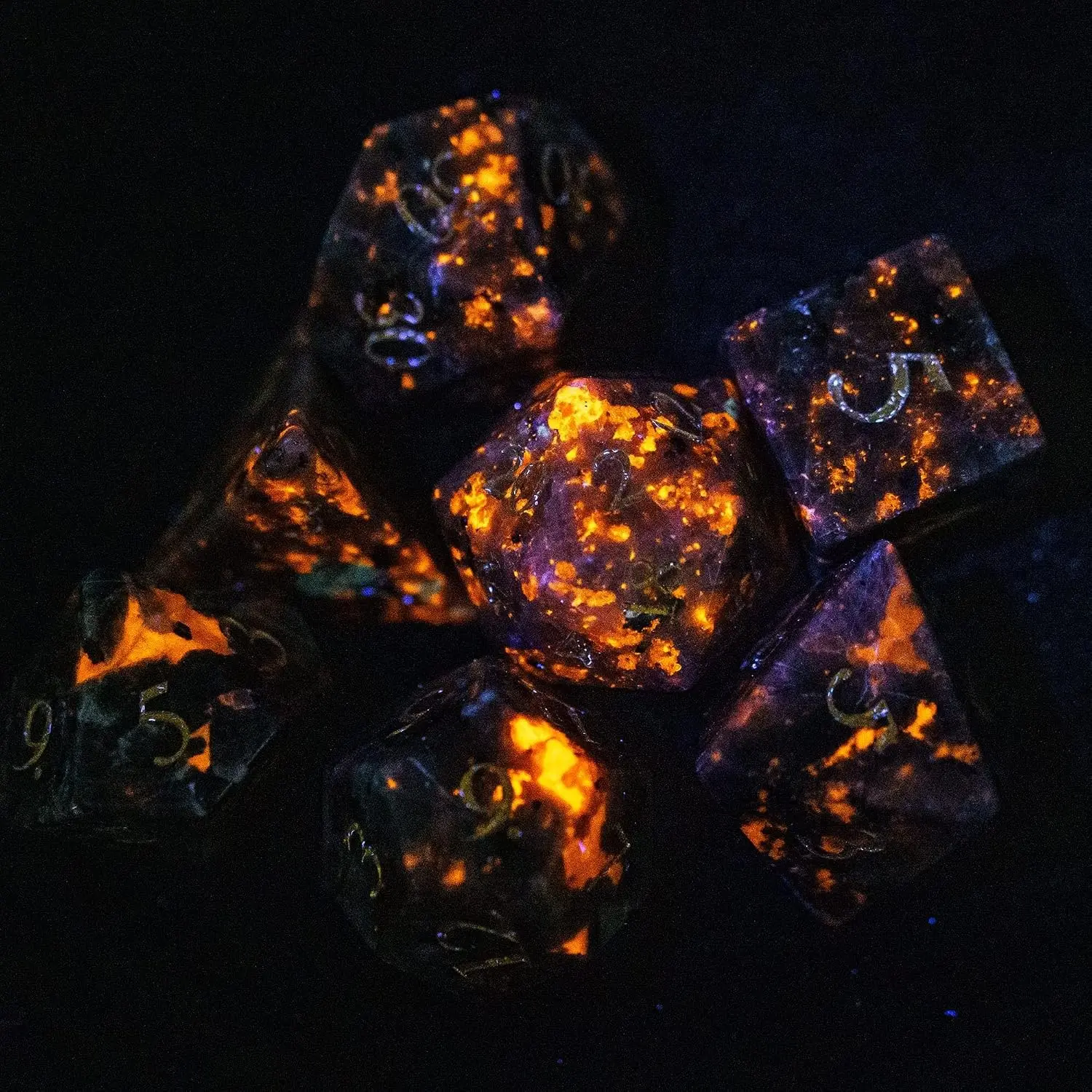Flame Yooperlite Gemstone Dice Set, D&D Natural Stone DND Dice with Gift Box for Role Playing Game and Tabletop Game
