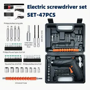 Cordless USB Rechargeable Electric Screwdriver Set47PCS,Compact Handheld Tool with Multi Bits, Ideal forFurniture Assembly, Home Repairs & DIY Projects ILightweight & Easy to Use
