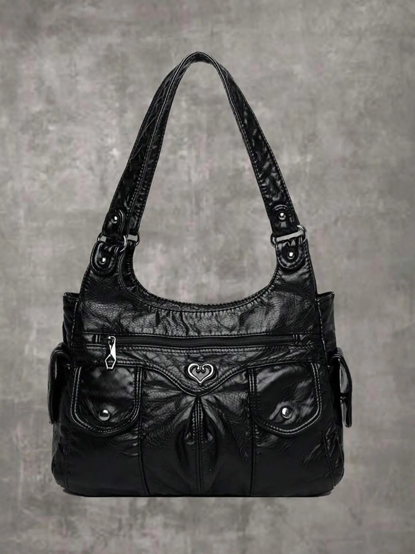 Retro punk style versatile Crossbody Tote Bag, Fashionable Bag, large capacity casual and practical shoulder bag, multiple zippered pocket design, reasonable separation, suitable for daily commuting and shopping, Casual Fashion Bag