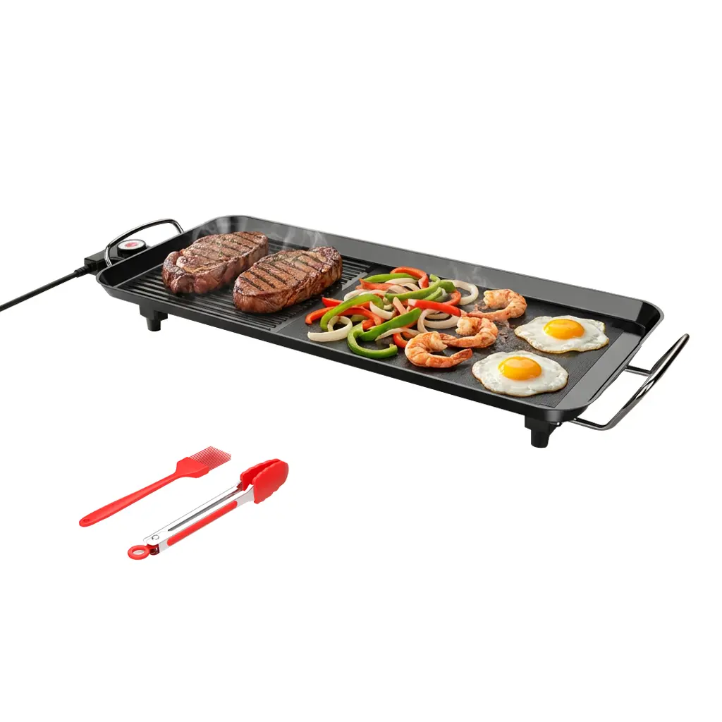 AORAN Indoor Smokeless Electric Teppanyaki Grill - Nonstick Coating Griddle, Tabletop Design, Adjustable Temperature Setting for Home Cooking,summerwins