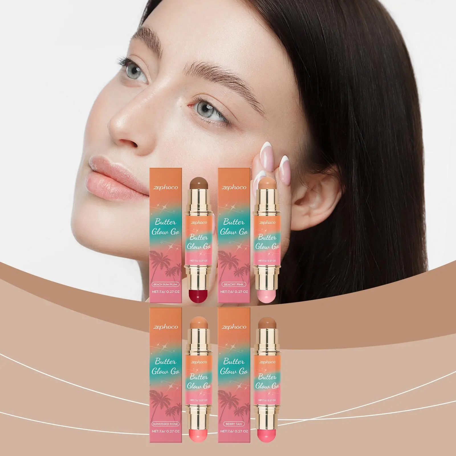 Double-Ended Multi-Purpose Cream Makeup Stick, Long-Lasting Sculpting & Blush Setting Cosmetic for Face Contouring & Blending