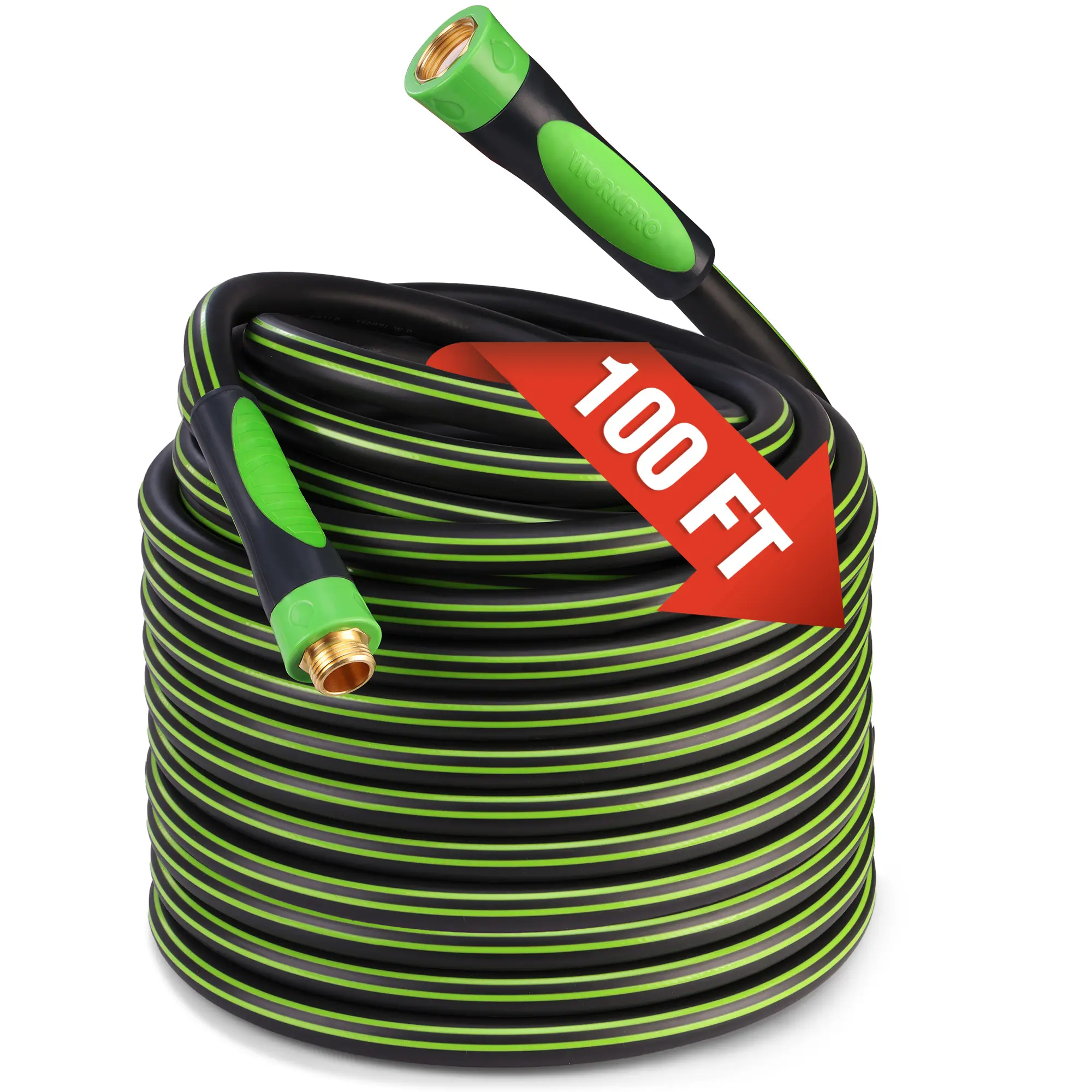 #BacktoSchool WORKPRO Hybrid Garden Hose 5/8 in.x 100ft, Water Hose Heavy Duty, Flexible, Lightweight Hybrid Rubber Hose with Rotary Handle, 3/4" Solid Brass Fittings, Outdoor Watering Hose for Lawn, Garden & Yard