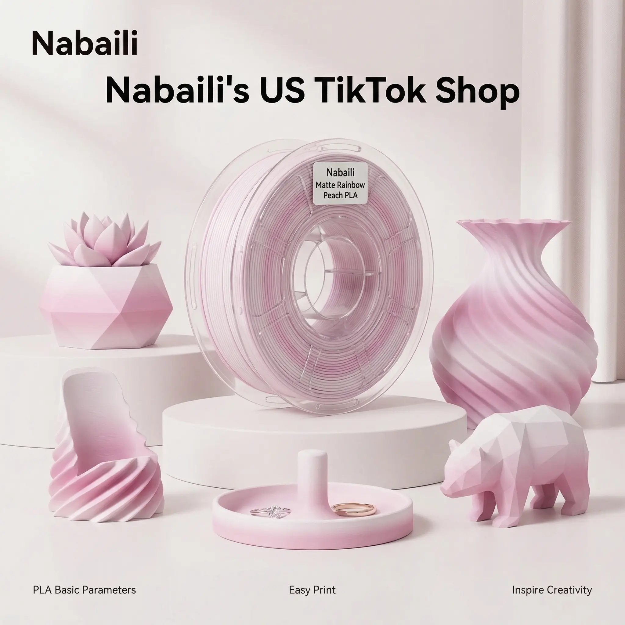 Nabaili Matte Rainbow Peach PLA Filament - Easy-Print Fused Deposition Modeling 3D Printing Supply for Creative 3D Projects, Rainbow Filament Option, Rainbow Filament 3D Printing Supplies, Fused Deposition Modeling 3D Printing Supplies