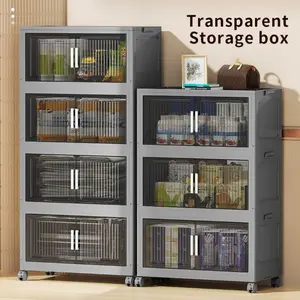 4 Layer New(75gallon)Gray 23.62in Foldable Storage Box With Multi-tier & Doors, Stackable Shoes Storage Containers For Sundries, Books, Clothes, Household Storage Organizer For Closet, Wardrobe, Bedroom, Bathroom, Office, Kitchen