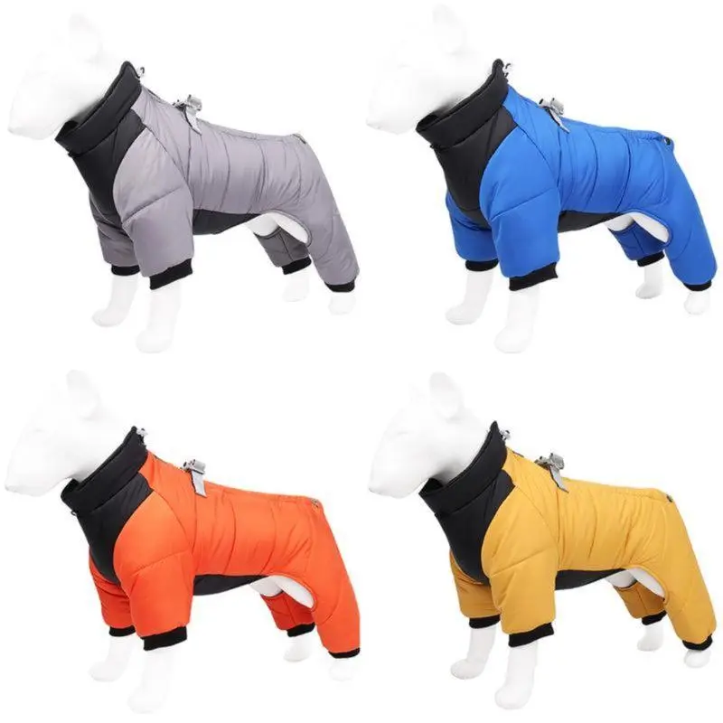 Dog Fleece-Lined 1-Piece 4-Legged Full Body Cold Weather Snowsuit with Built-In Harness, Warm Wear for Small-Medium Dogs, Multiple Colors, One-Piece