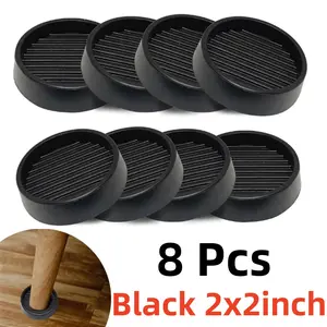 8Pcs 2" Round Anti-Slip Caster Cups - Black Rubber Furniture Pads with Noise Reduction & Floor Protection for Beds, Chairs, Couches, Tables, Furniture Stability Pads | Textured Surface Pads | Dense Rubber Material