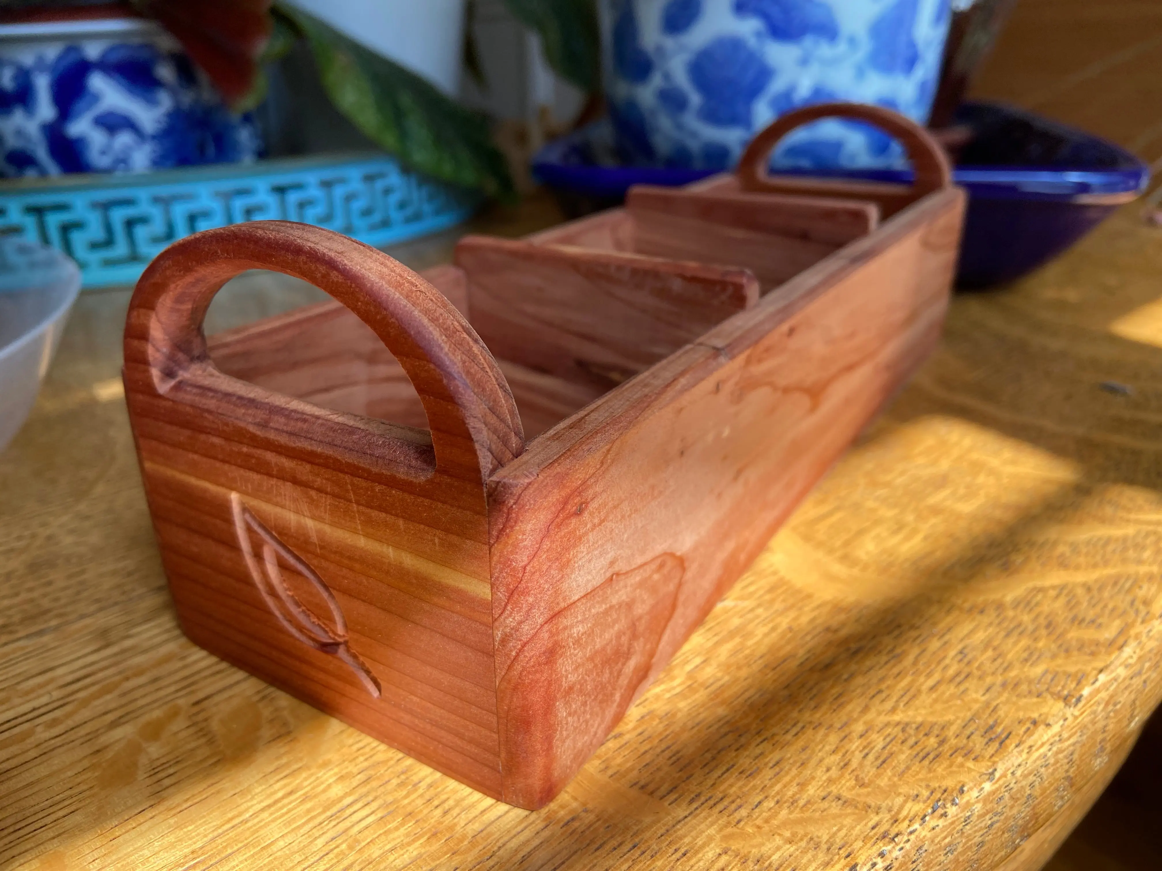 Series 07 - Hand‑Carved Red Cedar Tea Caddy with Tea Leaf Engraving