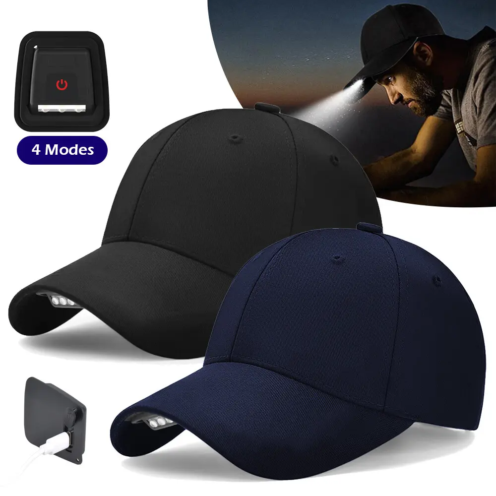 HOMEYA LED Baseball Cap, Flashlight Baseball Hat with Light Built in, Rechargeable Headlamp Hats for Fishing Jogging Camping Night Work