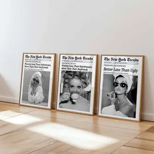 Trendy Hair Salon Newspaper Prints Set of 3 Wall Art, Esthetician decor, Bathroom Decor, Retro New York Times Poster, Beauty Salon Wall Art