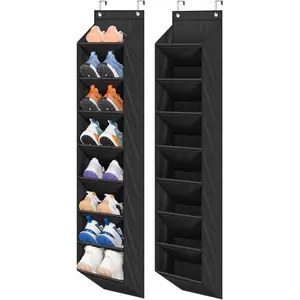 Wall-Mounted Shoe Storage Rack, Fabric Storage Units, Multi-Layer Door Organizer Bag, 2 Pieces with 16 Large Pockets, Ideal for Boots & Sports Shoes
