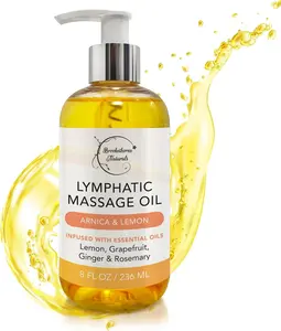 Brookethorne Naturals Lymphatic Massage Oil for Detox & Post-Surgery Recovery | 100% Natural with Arnica, Lemon & Ginger | 8oz Body Care Comfort