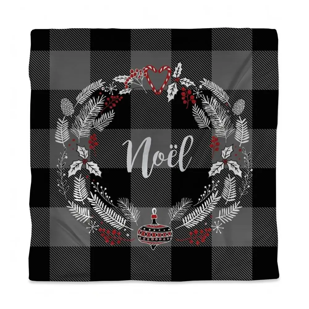 360 Stand Queen Size Duvet Cover - Breathable Microfiber Face, Festive-Look Christmas Wreath Design, Gray Holiday Home Textile Bedding Accessory, Microfiber Duvet Covers, Themed Duvet Covers