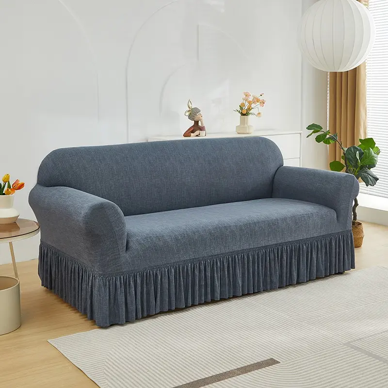 Stretchy Fabric Sofa Cover Elastic Skirt Design Linen Single/double/three/four Seater Sofa Protector Washable Pet Proof Washable Sofa Slipcover
