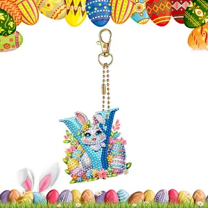 Easter Diamond Art Keychain Ornaments Double Sided Hanging Key Chains Diamond Painting Keychain Kits Diamond Painting Backpack Pendant for Adults Key Ring Art Pendant Decor