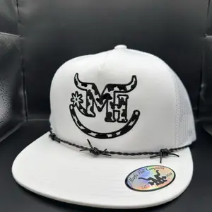 Branded Cowprint Hat - White with Unique Design and Logo