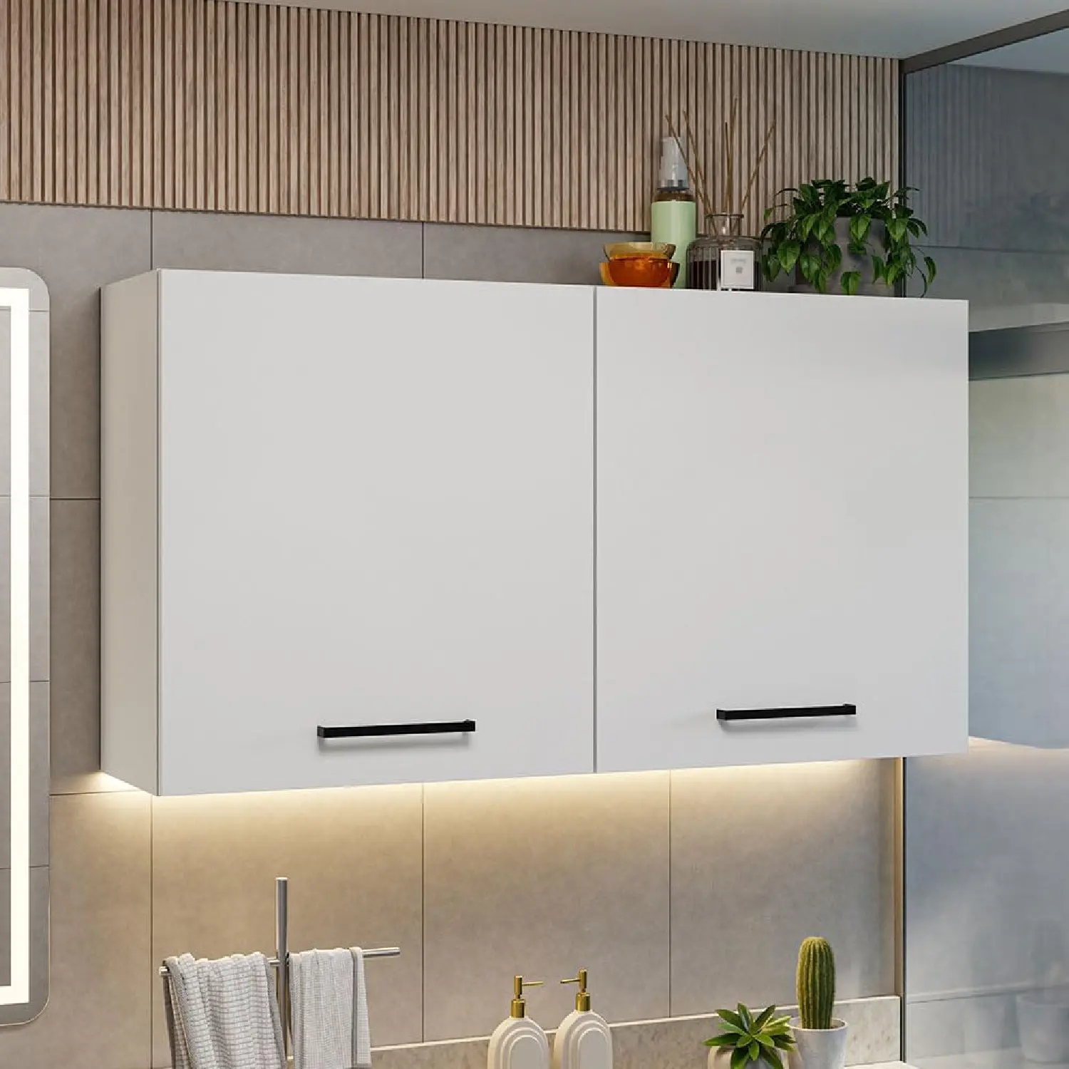 Madesa Bathroom Wall Cabinet with 2 Doors and Shelves Wooden Storage Unit for Toiletries, Towels, and Skincare Ideal for Bathroom Organization and Decluttering – White