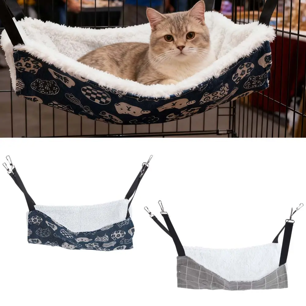 2 Packs Cat Hammock for Cage, Catio Accessories Reversible Soft Cats Bed with Adjustable Straps and Hooks Double-Sided Linen and Fleece Hanging Hammock for Cats, Kitten