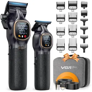 VGR PRO Professional Hair Clippers for Men, Professional Barber Clippers and Trimmer Set, Cordless Hair Clippers for Hair Cutting with Package Case, Powerful 9000 PRM Rechargable Electric Clippers